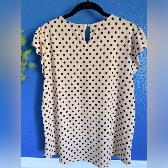 Adrianna Papell Short Sleeve Blush W/Polka Dot Top. Stretch, No Iron. Size Large - Picture 2 of 8
